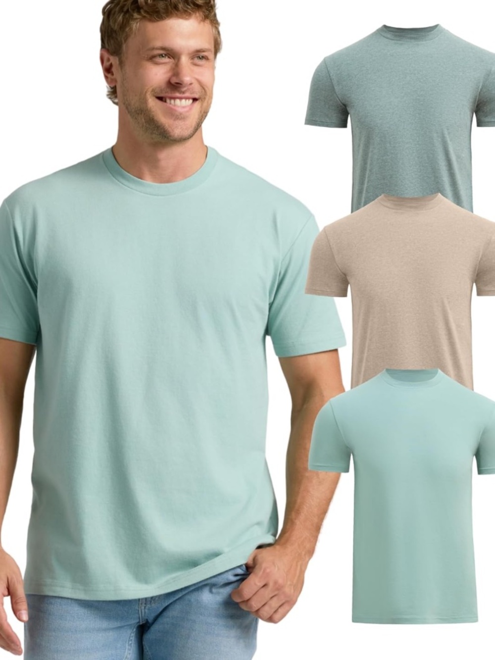 NEW True Classic T- Shirt Pack 3 Crew Neck Pastel Blend Neutral Colors Tan Green